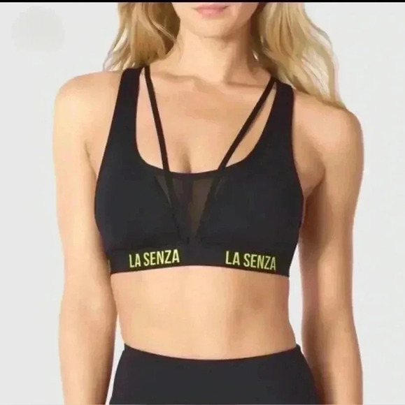 La Senza Black Sports Bra Mesh Criss Cross  Straps Size Small/Medium - Picture 1 of 13